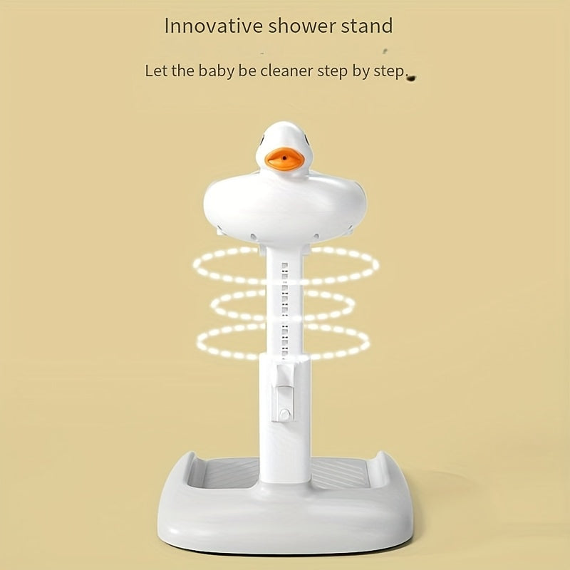 Adjustable Folding Baby Bath Stand & Shower Rack, Non-Slip Standing Sponge Bath Table for Infants & Young Children, Duckling Design in Gray & Khaki