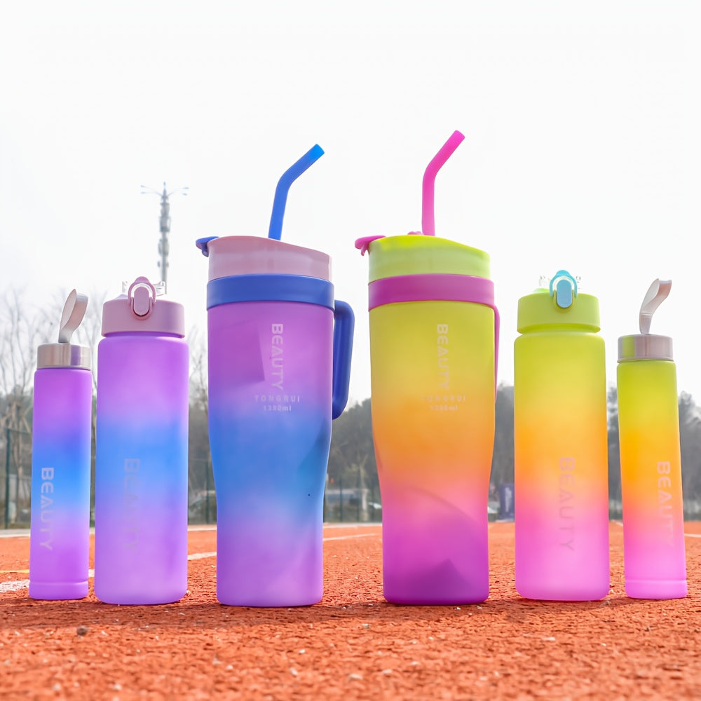 BPA-Free Gradient Water Bottle 5-Piece Set with Straw & Spill-Proof Lid - 46oz, 27oz, & 9oz Leak-Proof Sports Bottles for Gym, Travel, and Outdoor Use