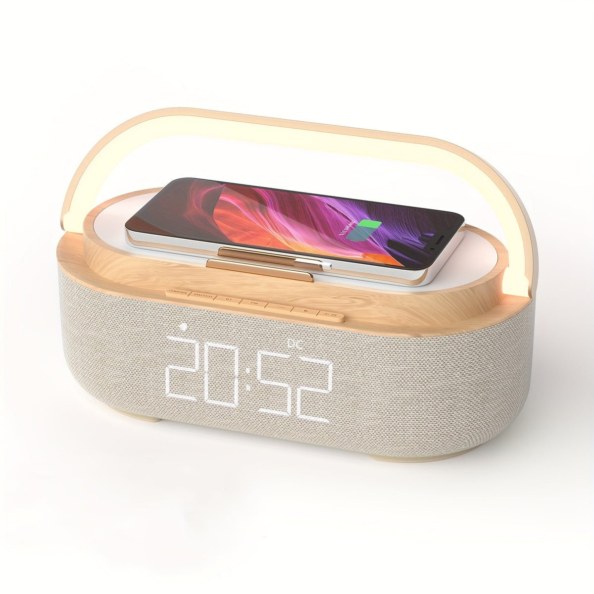 Wireless Charging Alarm Clock Radio with Bluetooth Speaker FM Radio & LED Night Light for Bedroom – Wood Finish