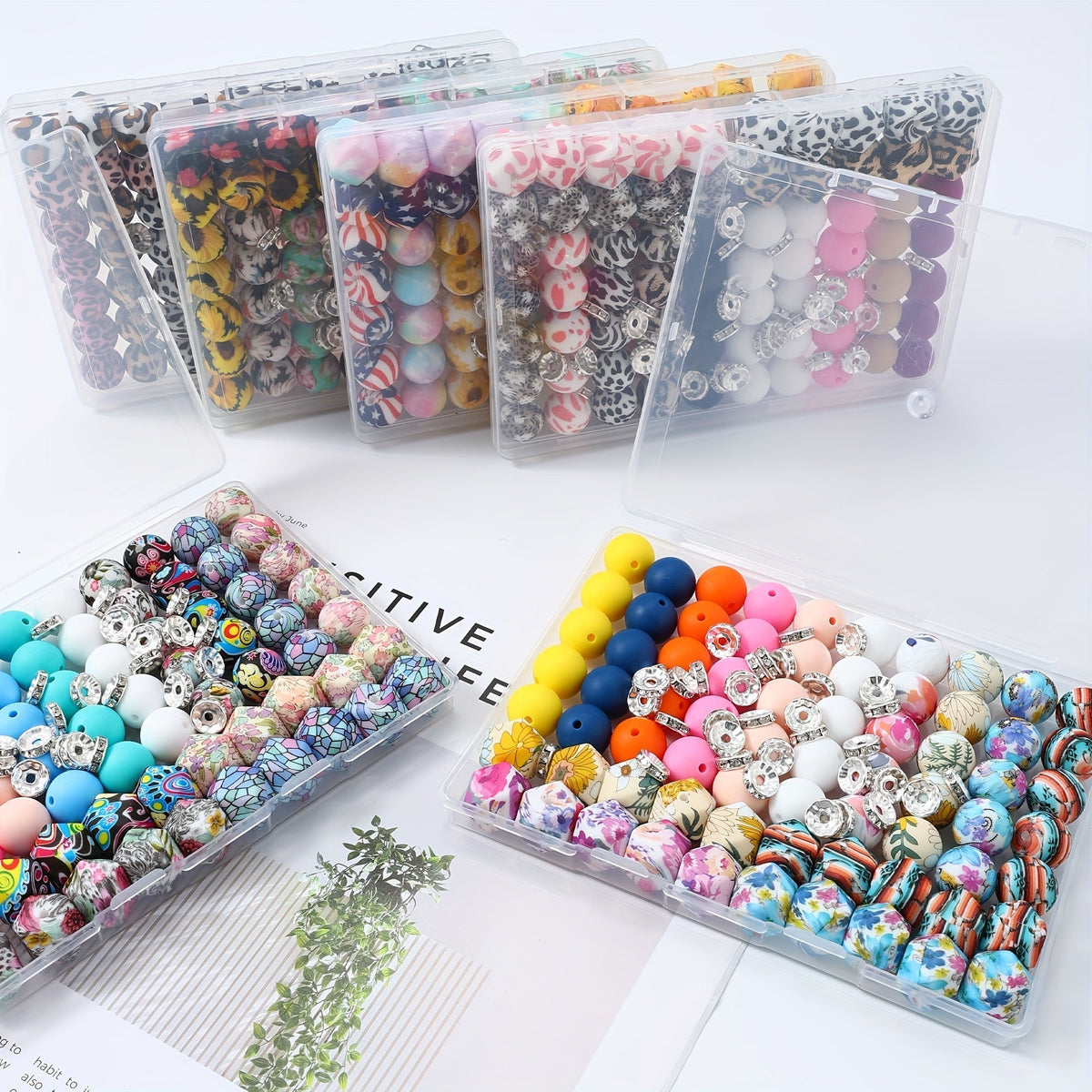 100pcs Silicone Beads Set with Storage Box, Hexagonal Striped Printed Pattern Beads for DIY Jewelry Making, Bead Pens, Keychain Pendants, Craft Supplies for Girls, Kids, Teens, and Adults