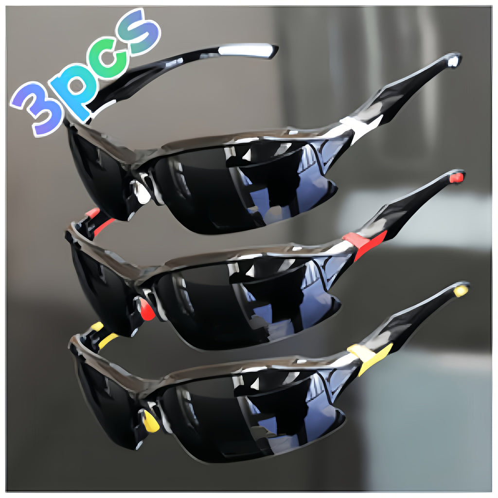 3 Pack Polarized Sunglasses UV400 Protection Unisex Outdoor Sports Eyewear for Cycling, Running, Fishing, Driving, and Golf, Lightweight Frame with Anti-Glare Lenses - Black, Yellow, and Red Set