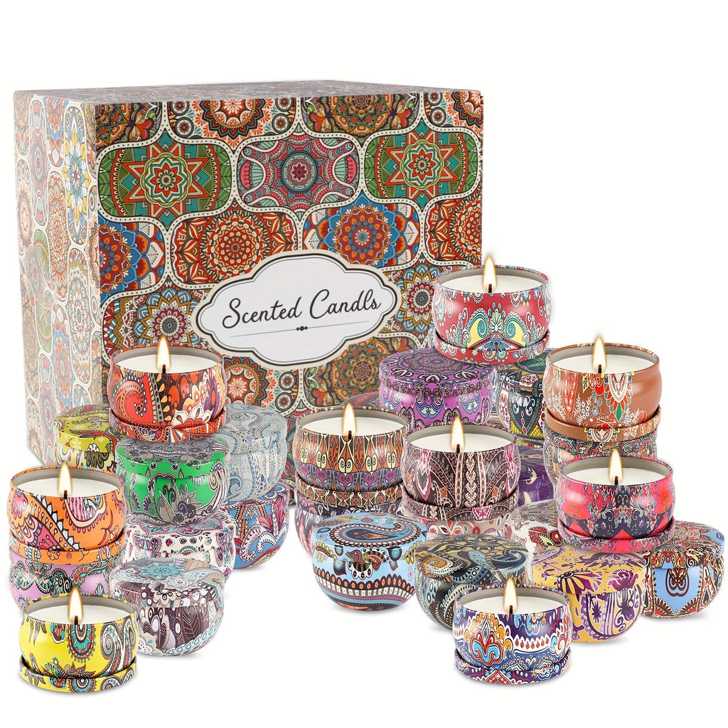 36-Pack Scented Candle Gift Set – Natural Soy Wax Aromatherapy Travel Tin Candles for Yoga Spa Bedroom & Bath in Multicolor Marble & Victoria (Mother’s Day Valentine’s Day Birthday Gift)