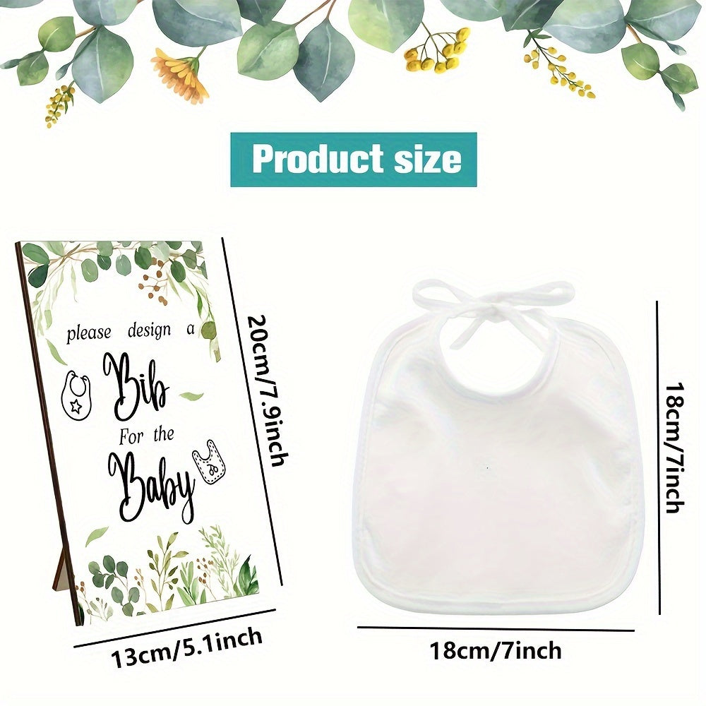 23-Piece Baby Shower Games Kit, Blank Bib Decoration Activity Set with 1 Sign Board 12 Pens & 10 White Bibs, Fun Party Game for Baby Showers Gender Reveal Parties & Celebration Decorations