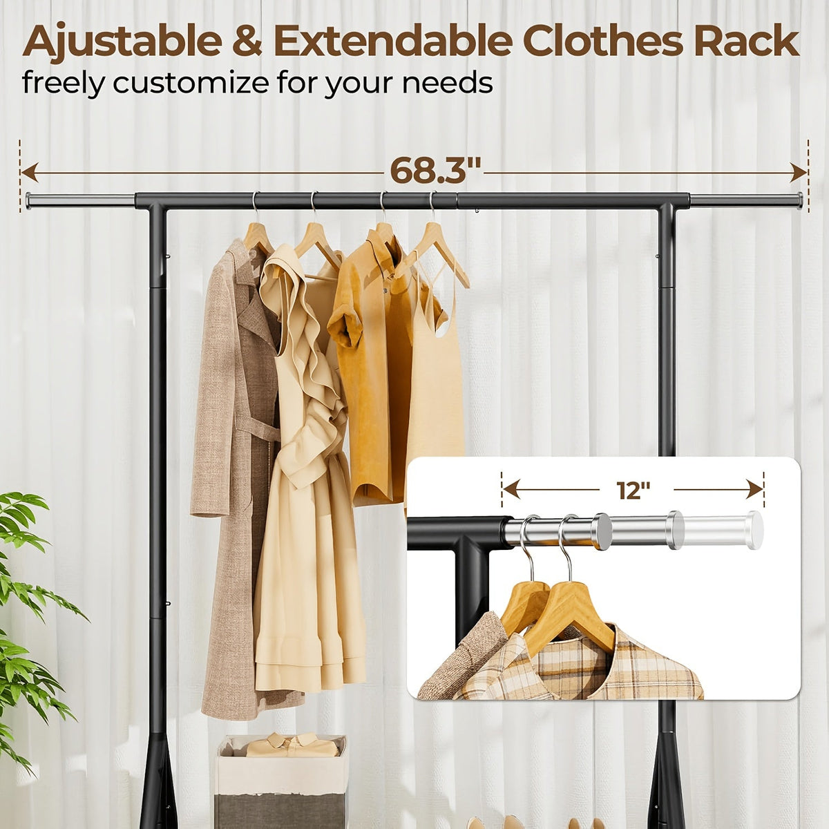 Heavy Duty Clothes Rack 70 Inch 450 LBS Rolling Metal Garment Rack – Portable Closet Wardrobe with Sturdy Wheels & Shelves for Hanging Clothes
