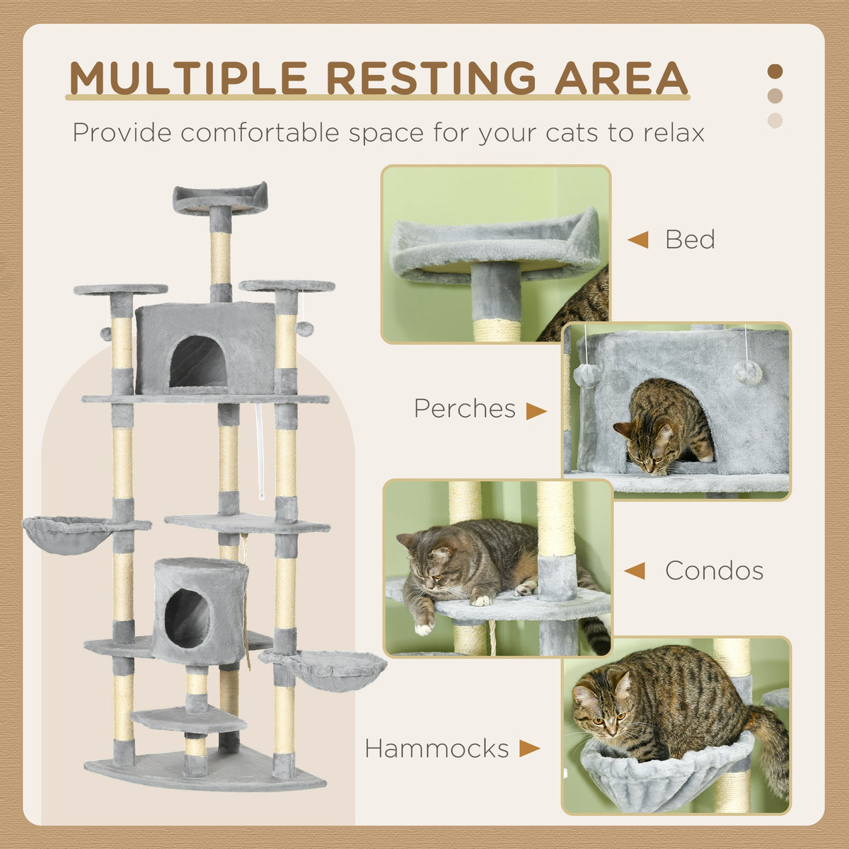 79" Large Cat Tree Tower with 2 Condos, Hammock, Sisal Scratching Posts, Plush Perches & Top Bed, Particle Board, for Cats Under 10 lbs, Indoor Cats & Kittens, 23.6"x23.6"x78.7"