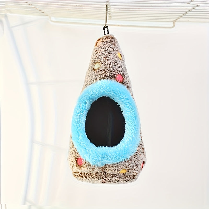 Egg-Shaped Hanging Bird Nest - Warm Enclosed Parrot Nest for Bird Cage for Cockatiels, Lovebirds, Parakeets, and Budgies - Cozy Bird Sleeping House Hideout, No Battery Required, Blue/Yellow