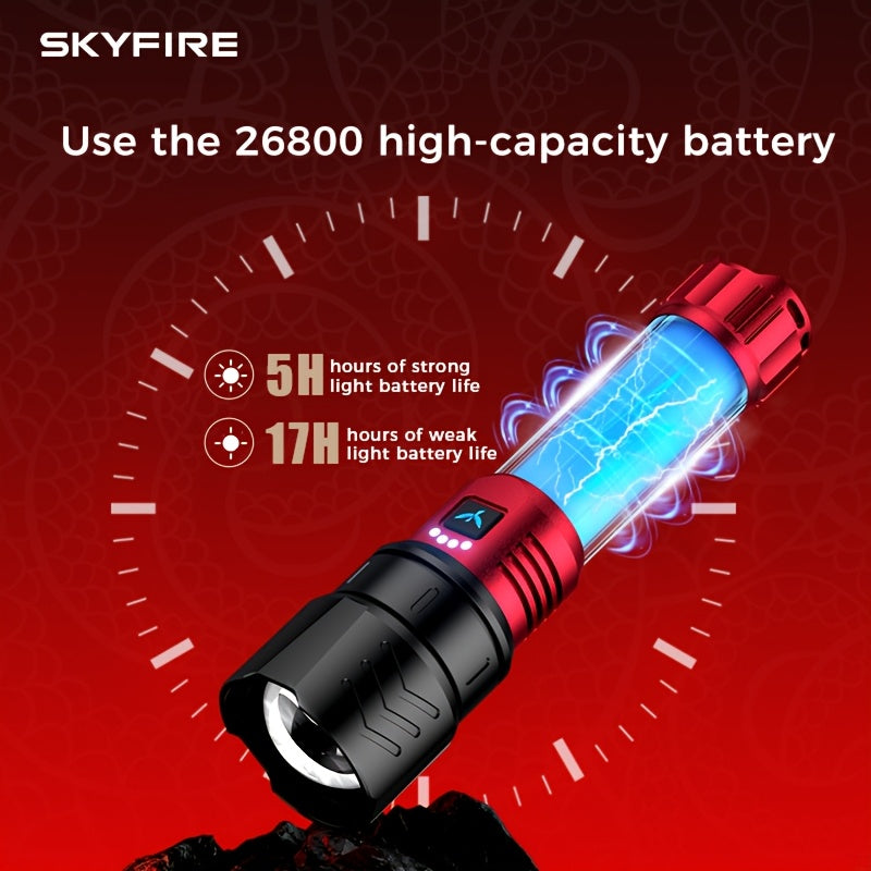 SKYFIRE 5000 Lumen Rechargeable LED Flashlight with Ignition Lens, Adjustable Focus & 4 Modes – Super Bright High-Lumen Tactical Flashlight for Camping, Outdoor, Farm & Emergency Family Use