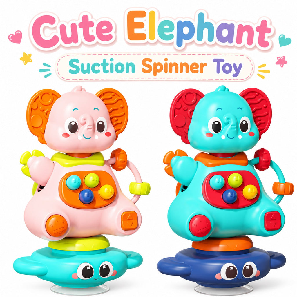 Elephant-Shaped Suction Cup Gyro Spinning Toy for Infants, Anti-Slip Anti-Drop Safety Rounded Edge Portable Baby Sensory Toy, Blue & Pink