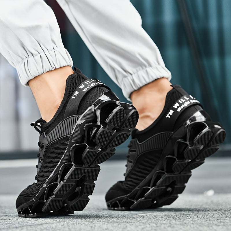 Men's Breathable Running Shoes, Lightweight Fish Scale Fabric Upper, Durable Outsole, Low-Top for Running, Hiking, Walking, Casual Sports, White/Black, US 7-13.5