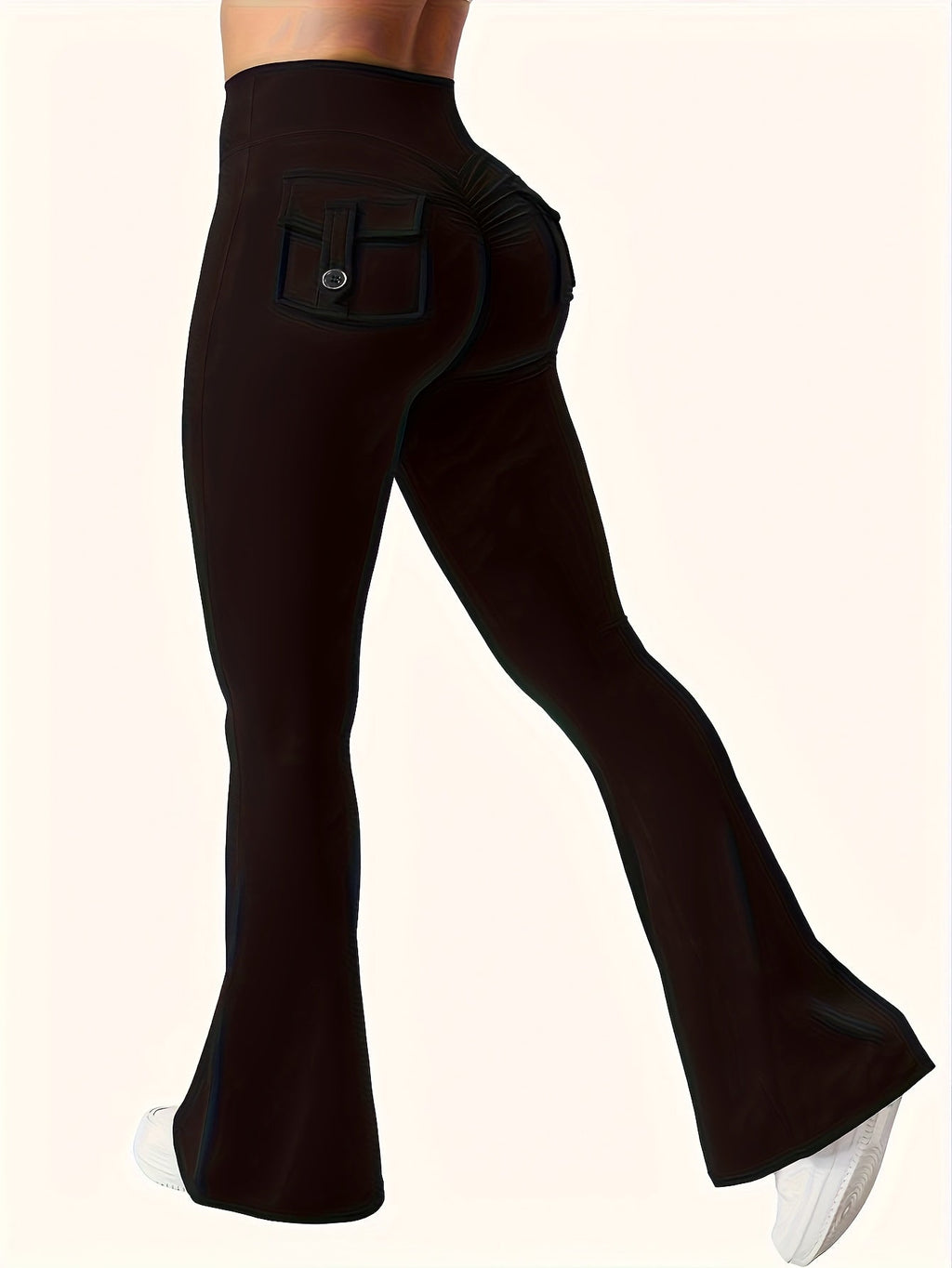 Women's High-Waisted Flare Pants 3-Pack – Butt-Lifting Tummy-Control Quick-Dry Cargo-Style Leggings, Tracksuit Casual Sports Full-Length Trousers (Black, Gray, Green)
