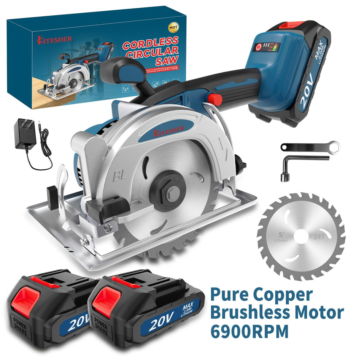 Brushless Circular Saw Kit 20V Battery Included, Multiple Blades, Adjustable Cutting Depth & Bevel Angle, Cordless Power Saw for Woodworking DIY Projects, Lightweight Compact Design