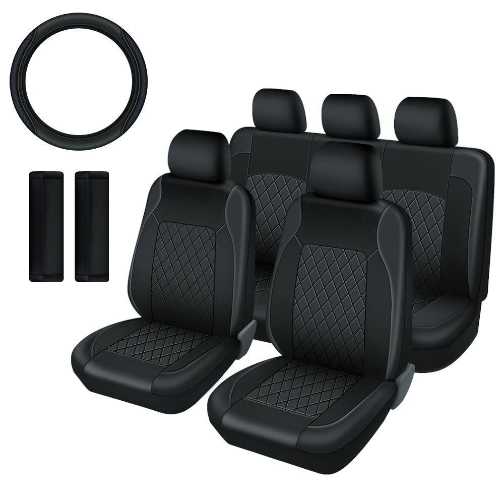 PU Leather Car Seat Covers, Universal Fit, Waterproof, Quilted, All-Season, with Sponge Padding, for Cars, SUVs, Trucks, Gray/Black/Red/Blue, Single or 12-Piece Set