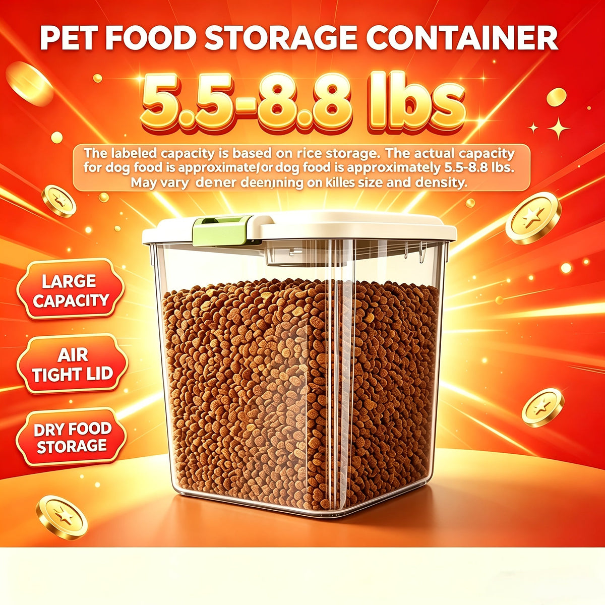 Rolling Pet Food Storage Container with Airtight Lid – Transparent Wheeled Food Bin for Dog/Cat Food, Rice & Flour, 3 Capacity Options (5.5–33 lbs), Bonus Feeder Included