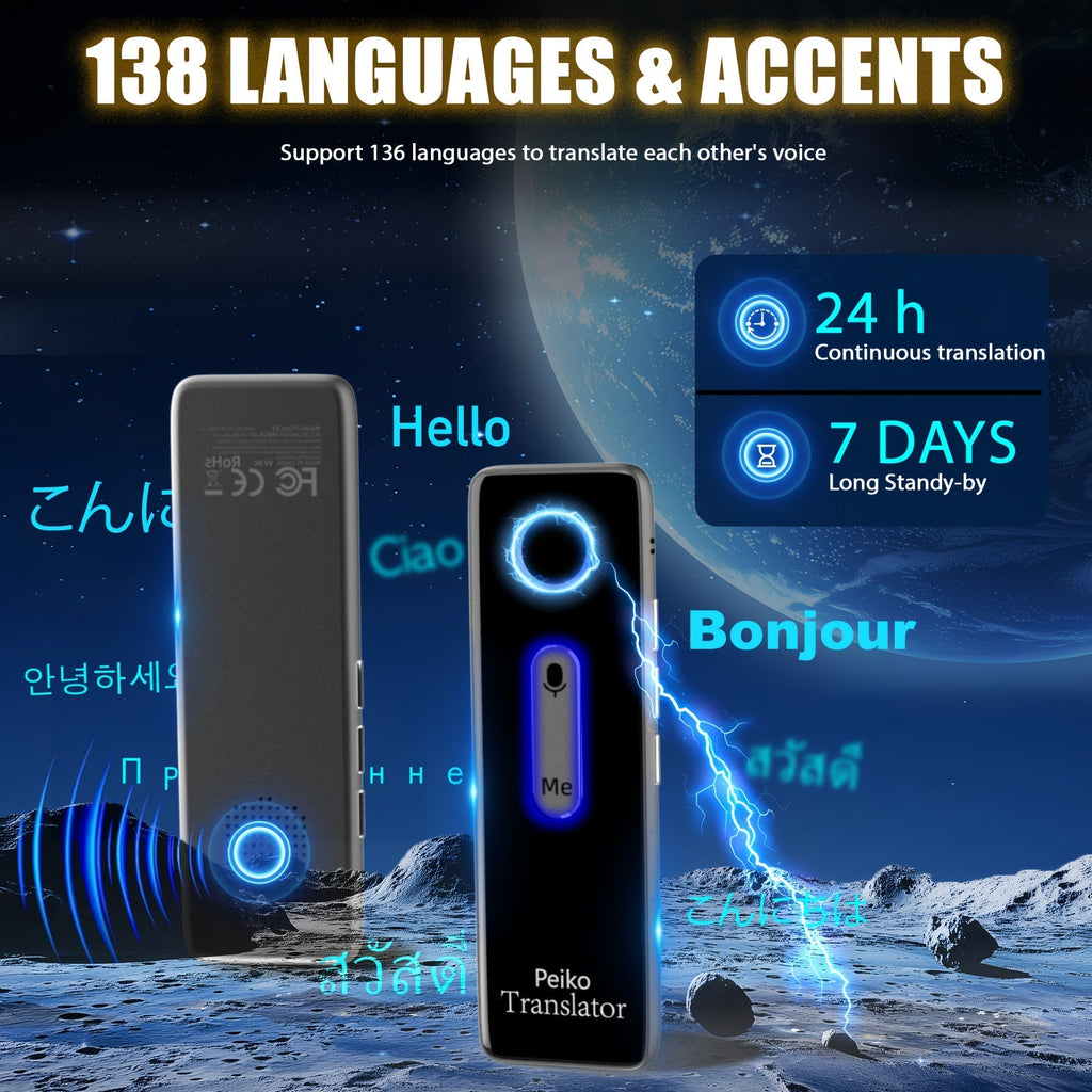 便携式语言翻译机——双向即时语音翻译，支持136种语言，支持WiFi和离线翻译，适用于旅行、商务、学习及国际交流的高精度AI翻译器