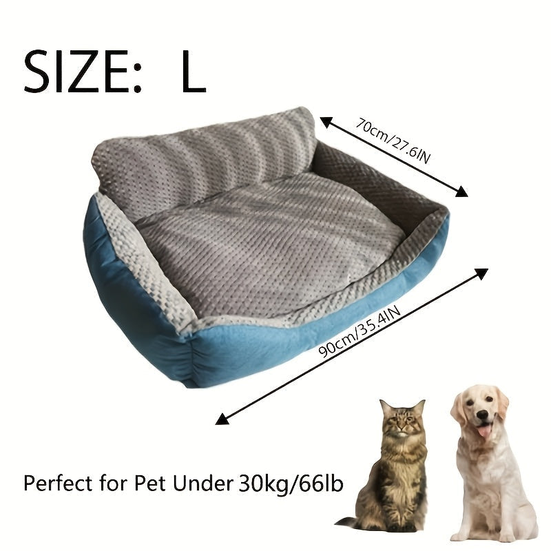 Luxury Plush Pet Sofa Bed with High Backrest – Thick Warm Washable Dog Bed for Large, Medium, and Small Dogs & Cats, All-Season Comfort, Easy-Clean Cover, Sizes S, L, XL, Grey Blue