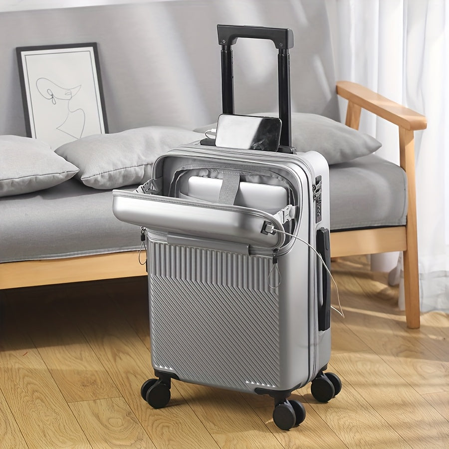 20-Inch Carry-On Luggage with Password Lock & Spinner Wheels – Lightweight Large Capacity Hard Shell Suitcase for Travel in Red White Green Gray