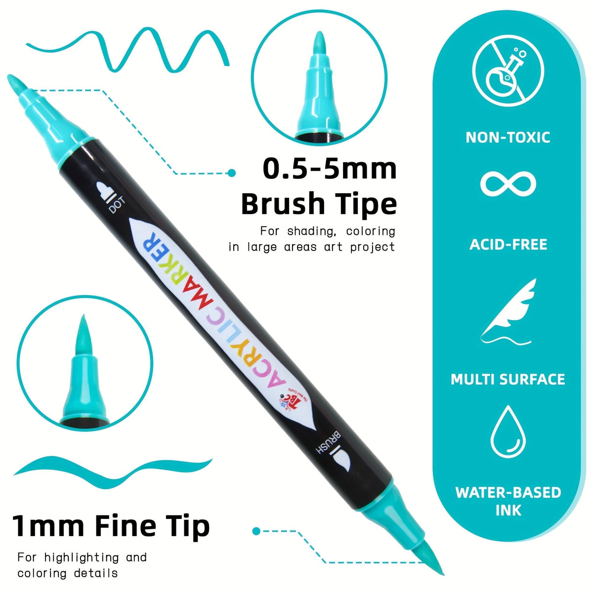 TBC Dual Tip Acrylic Paint Markers, 48/72/108 Colors with Canvas Bag, Non-Toxic and Odorless Professional Acrylic Paint Pens for Canvas, Paper, Wood, Glass, Stone, Pottery, Fabric, and DIY Art