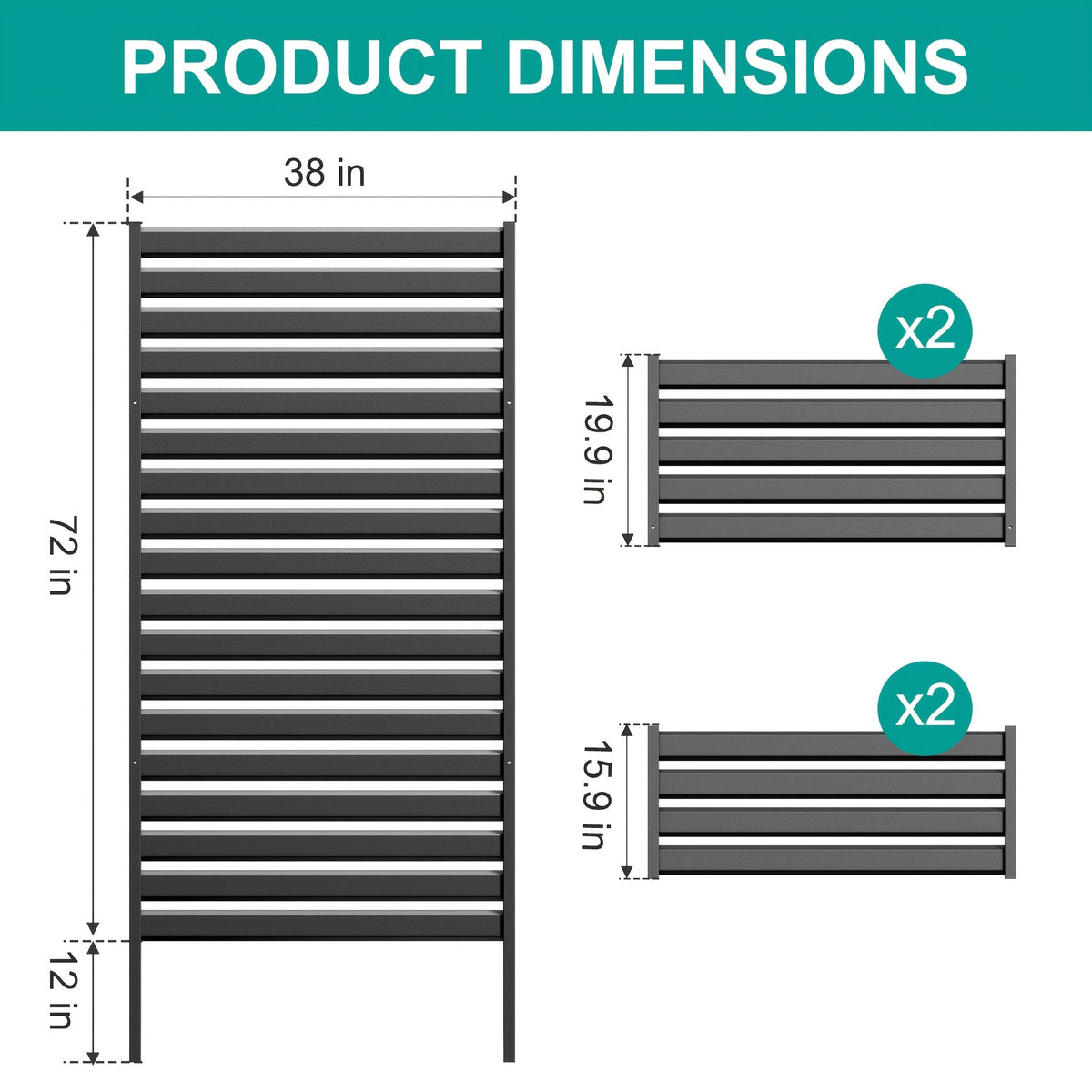 No-Dig Metal Privacy Screen Fence, 38"W x 60"/72"H, Outdoor Patio Air Conditioner Shield, for Pool Equipment, Trash Can Enclosure & Courtyard