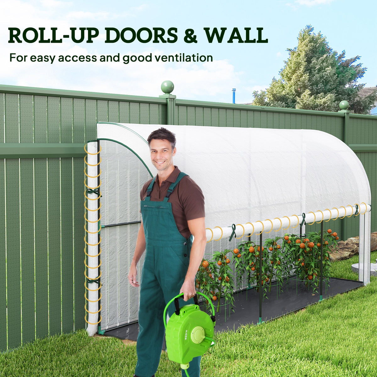 Walk-in Lean-to Wall Greenhouse 10'x3'x5', UV-Resistant PE Cover, Built-In Weed Barrier, 2 Roll-Up Zipper Doors & Window, Wall-Mounted, for Garden Backyard Patio, White