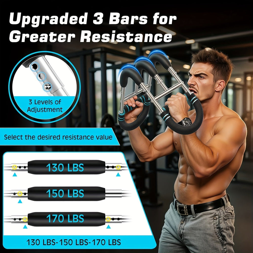 Adjustable Spring Exercise Bar 3-Speed Resistance Arm Trainer for Forearm, Triceps, and Chest Strength, Detachable Portable Home Gym Fitness Equipment, Upper Body Muscle Builder - Black Mini, Red 3-Tube, Blue Reinforced