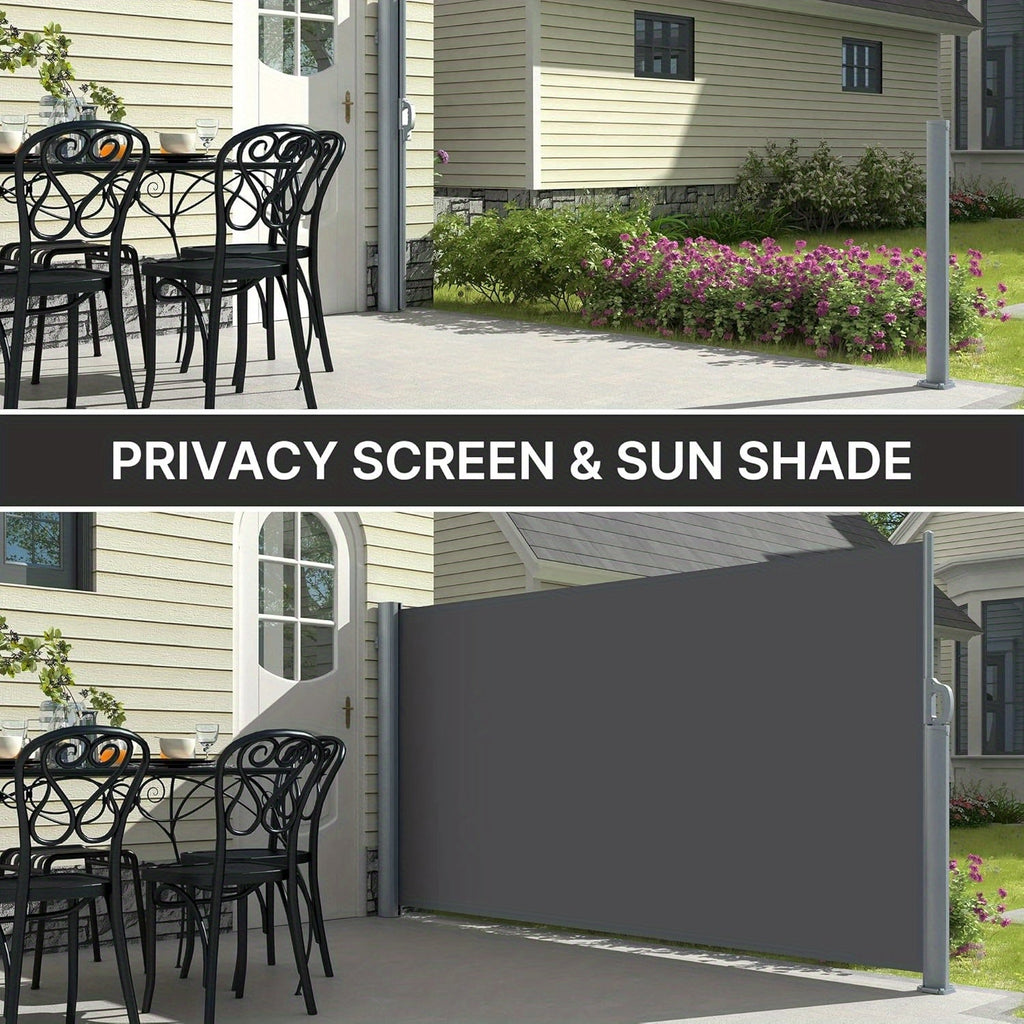 Retractable Side Awning Patio Privacy Divider 118"/236" x 71" Water & UV Resistant 280g/m² PU Polyester Aluminum Frame for Garden Backyard Balcony Terrace & Office – Space-Saving Folding Wind Screen