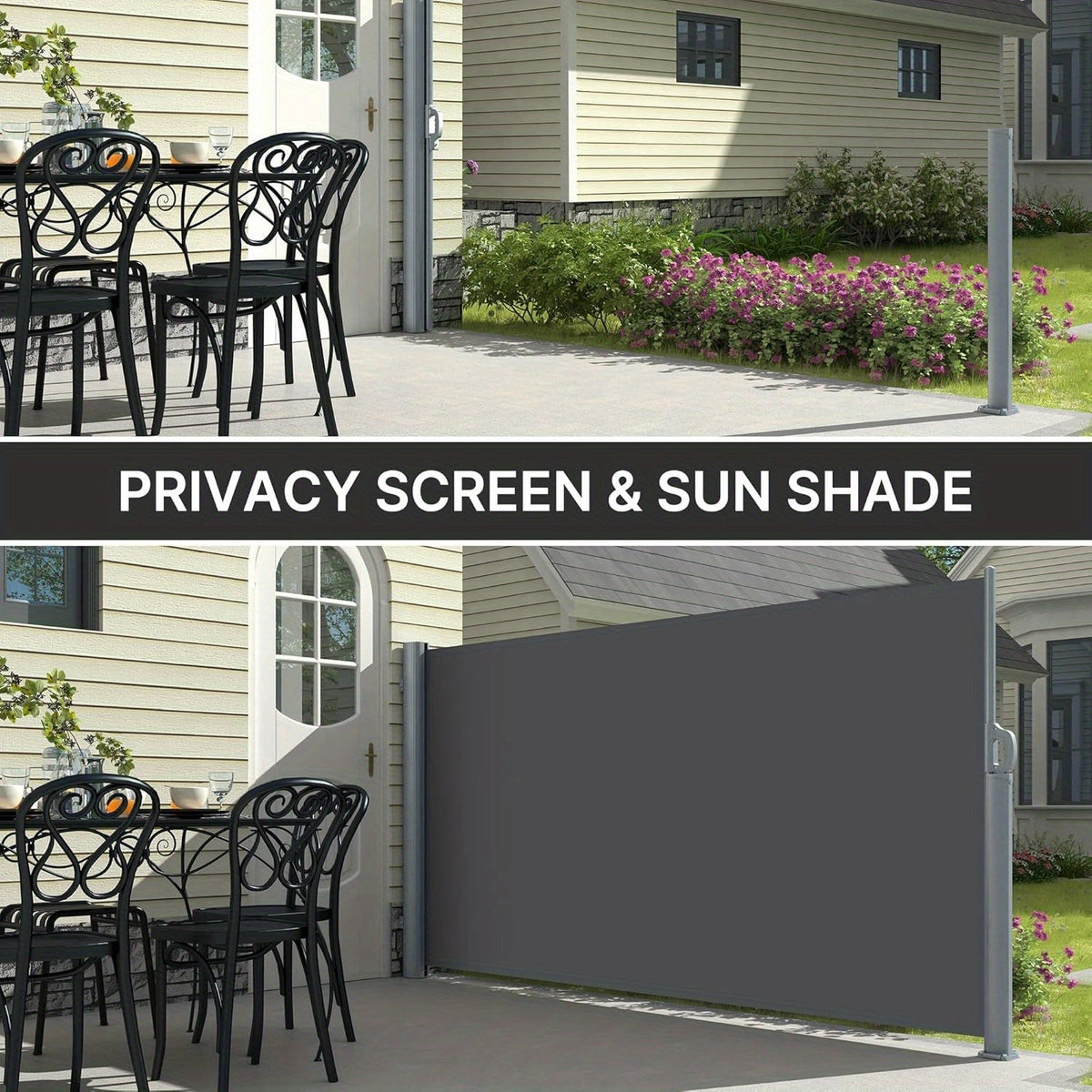 Retractable Side Awning Patio Privacy Divider 118"/236" x 71" Water & UV Resistant 280g/m² PU Polyester Aluminum Frame for Garden Backyard Balcony Terrace & Office – Space-Saving Folding Wind Screen