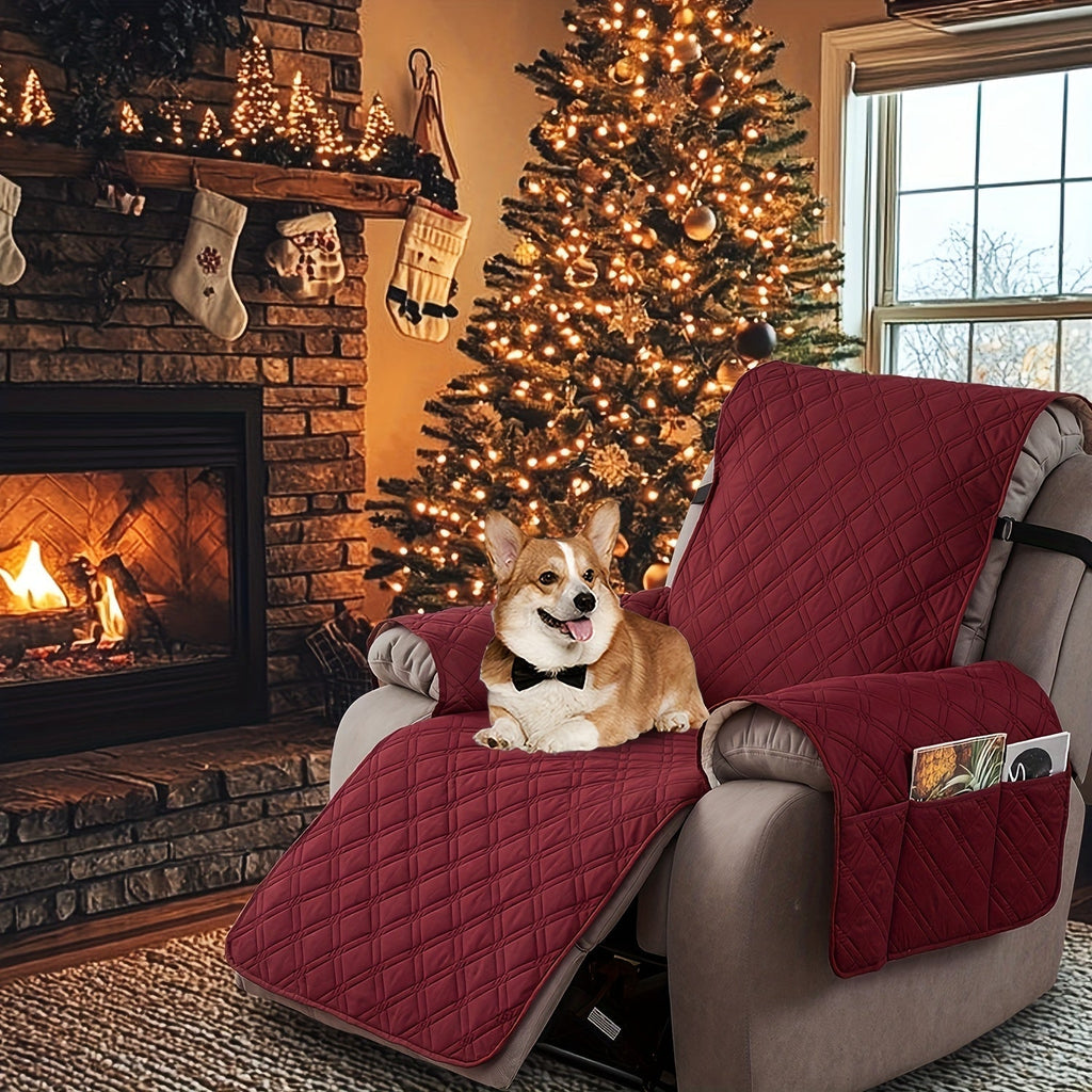 Waterproof Recliner Slipcover with Side Pockets, Anti-Slip Straps, 4-Layer Quilted Fabric, Pet & Kid Proof, Machine Washable Recliner Chair Protector – 11 Colors