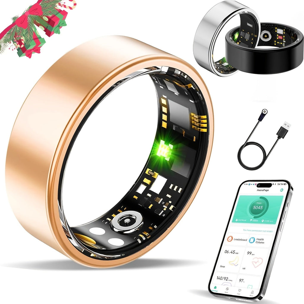 Smart Ring Sleep Tracker, Heart Rate Monitor, Fitness Wearable, Titanium Alloy Body, Bluetooth 5.3, Step Counter, Pedometer, Distance Tracking, Magnetic Charging, Compatible with iPhone & Android – Black, Rose Gold, Silver
