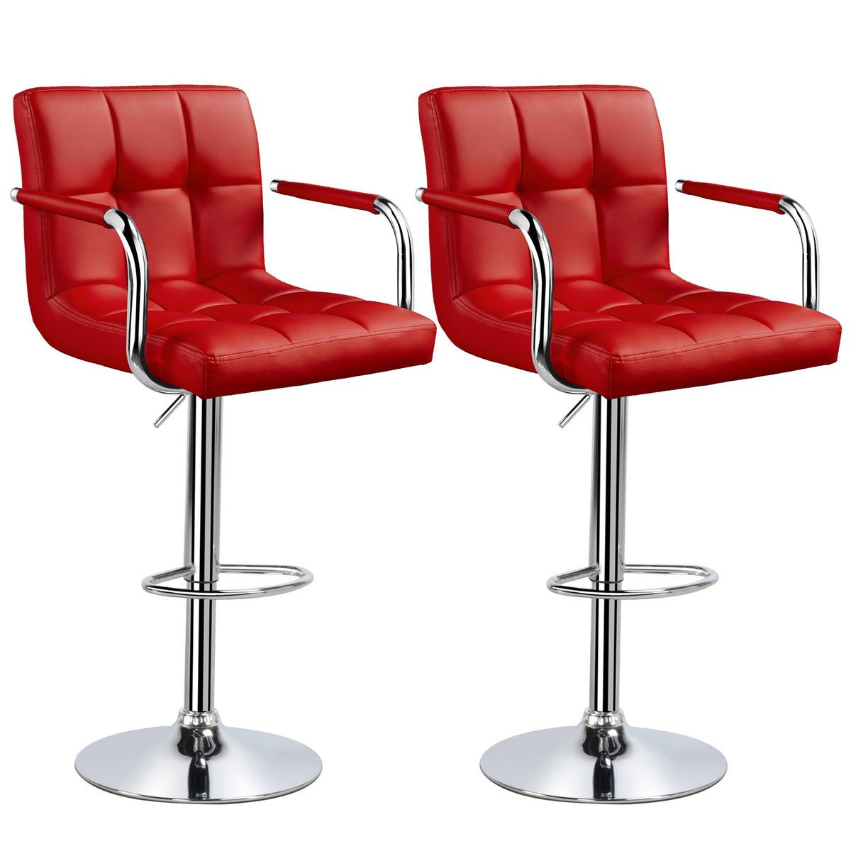 PU Leather Bar Stools Set of 2, Adjustable Height Swivel Counter Stools with Backrest & Footrest, Heavy-Duty Steel Base, Easy Clean Kitchen Island Dining Room Home Bar Chairs, Multiple Colors