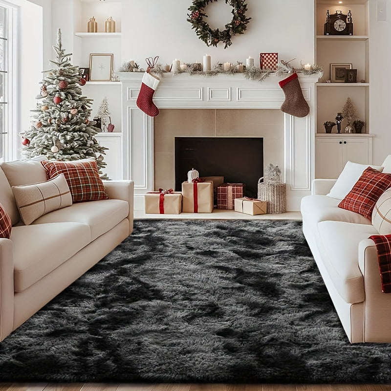8x10 Super Soft Fluffy Plush Area Rug – Thickened Faux Fur Shag Rug for Living Room Bedroom in Dark Gray Black Light Gray Light Pink