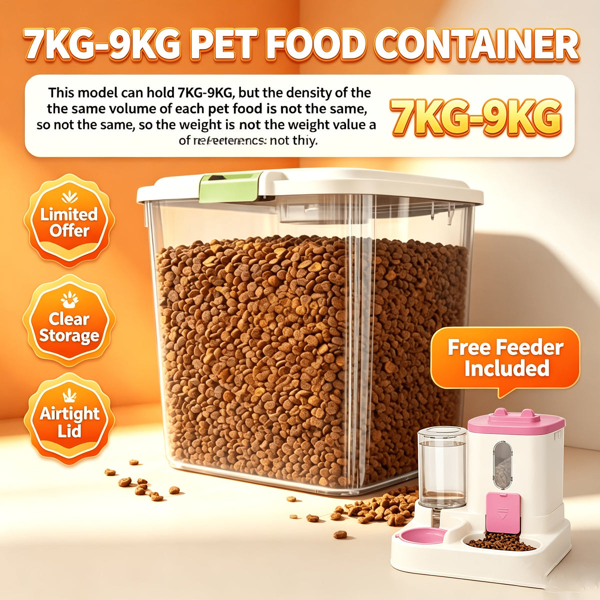 Rolling Pet Food Storage Container with Airtight Lid – Transparent Wheeled Food Bin for Dog/Cat Food, Rice & Flour, 3 Capacity Options (5.5–33 lbs), Bonus Feeder Included