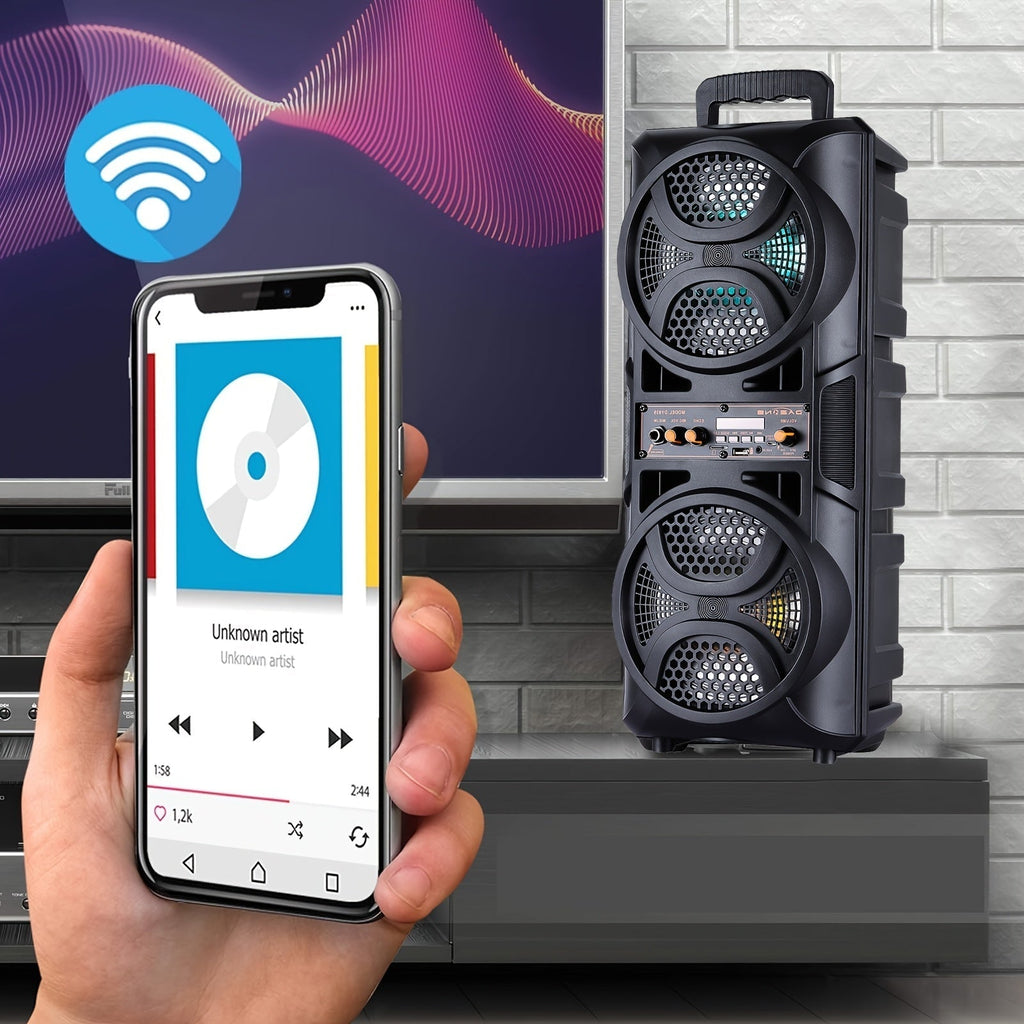 3000W Portable Bluetooth Party Speaker – Dual 6.5'' Subwoofer Stereo Sound, Colorful LED Lights, FM Radio, Microphone Included, TF/USB/AUX Support, Outdoor & Home Party Speaker – Black