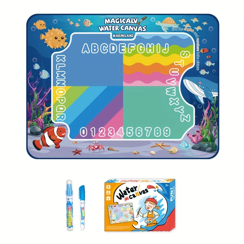 Water Drawing Mat for Kids, Reusable Magic Painting Canvas, Mess-Free Art Toy Set for Ages 3+, Large 80x60cm, Ocean Animal Designs, Gift Box