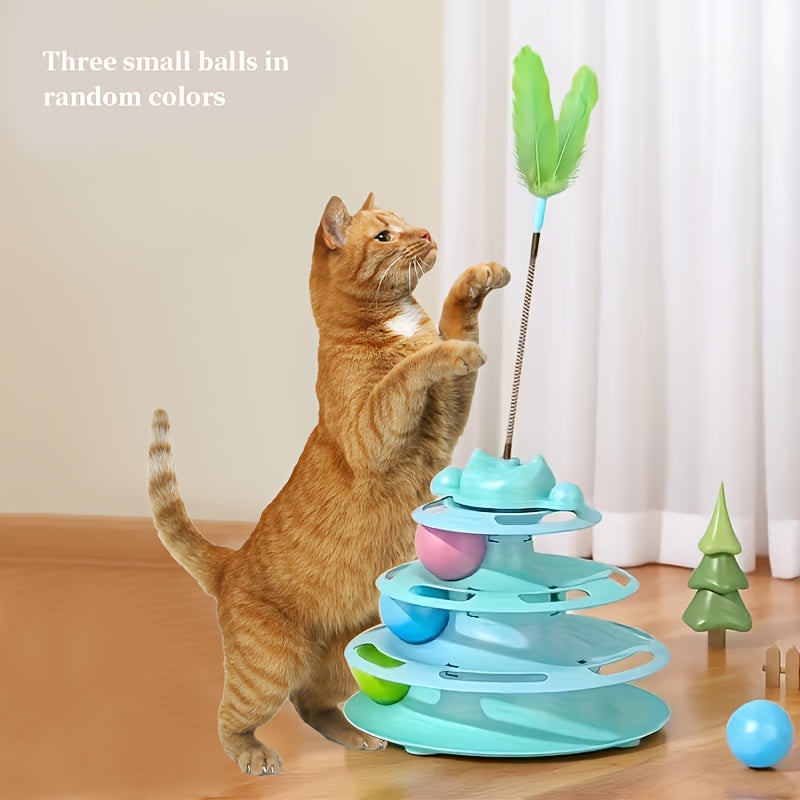 交互式猫咪旋转玩具（带羽毛及旋转球）——猫咪自娱自乐防无聊逗猫棒，旋转设计，室内趣味玩耍，猫奴节日好礼