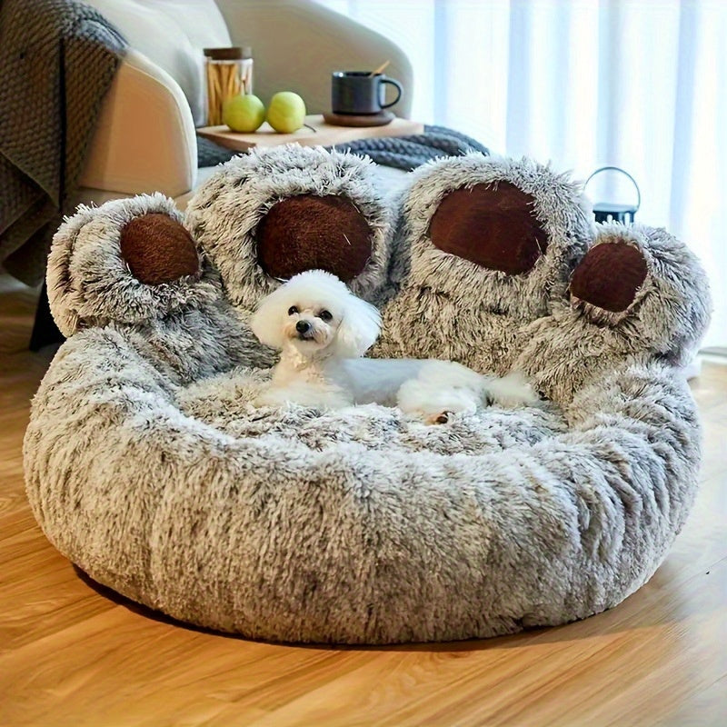 Bear Paw Plush Pet Bed for Dogs & Cats, Soft & Warm Cartoon Snuggle Bed, Padded Sofa Cushion, 6 Colors, Gray/Pink/Coffee, Sizes M-XXXL, Winter Cozy Dog & Cat Bed