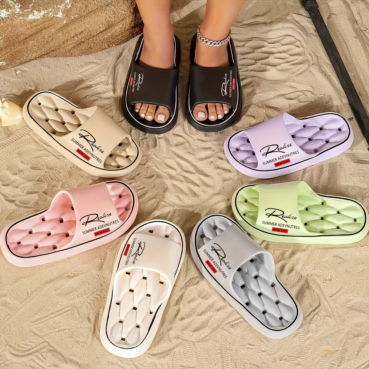 EVA Slippers - Non-Slip Ribbed Texture Casual Slides for Indoor, Outdoor & Beach - Unisex, All-Season - US 4.5–10 - 7 Colors