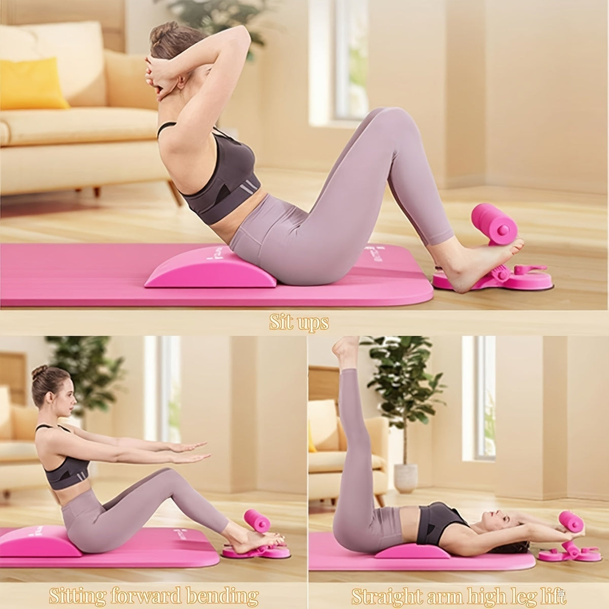 Portable Sit-Up Bar – 3-Section Adjustable Design, Dual Suction Cups & Resistance Bands, Lightweight Home Core Fitness Equipment for Small Spaces