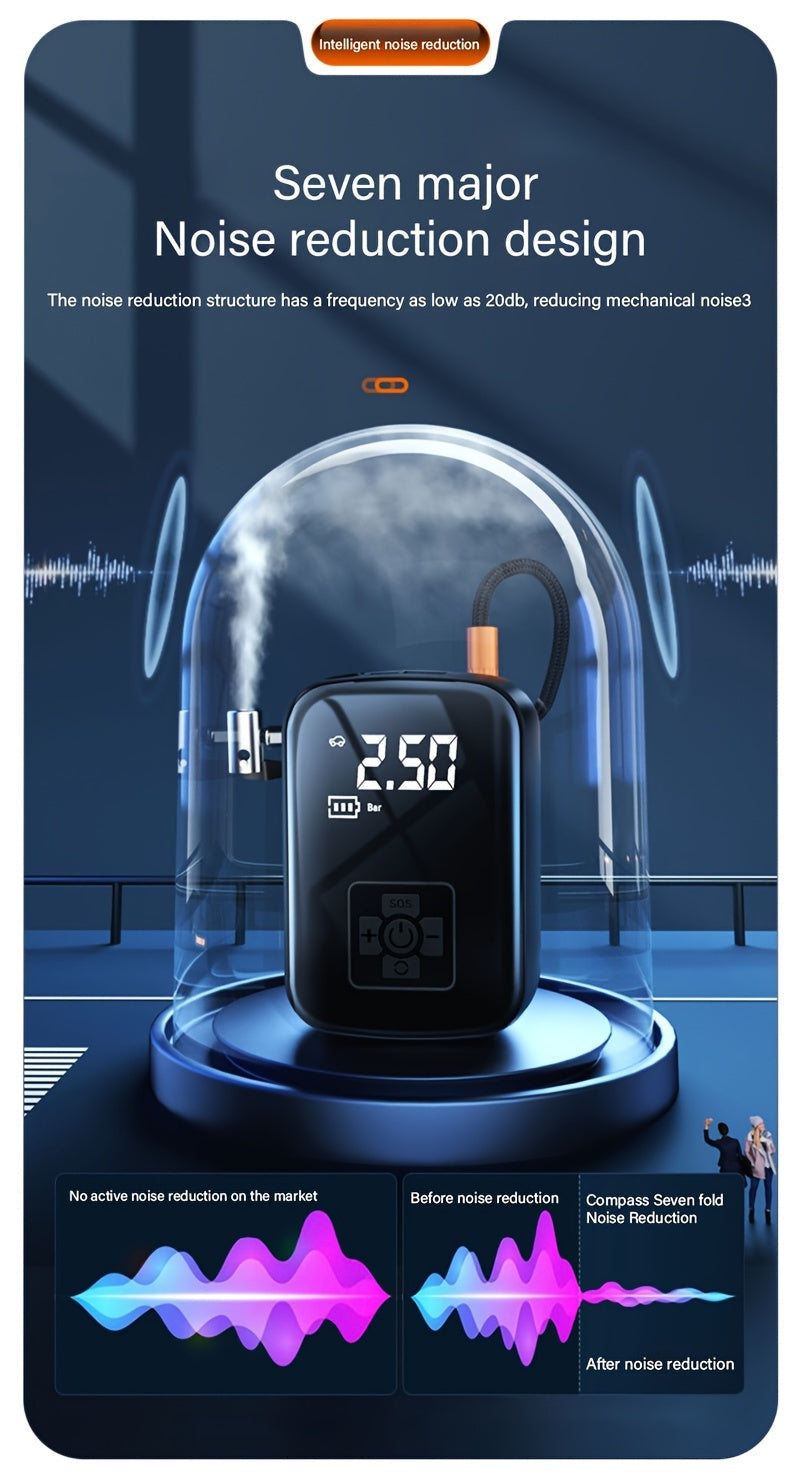 Portable Tire Inflator, 100W Cordless Air Pump, 4000mAh Battery, 30-Second Inflation, 5 Modes, Digital PSI Display, Type-C Charging, LED Light, Multi-Nozzle for Car, Motorcycle, Bicycle, Ball