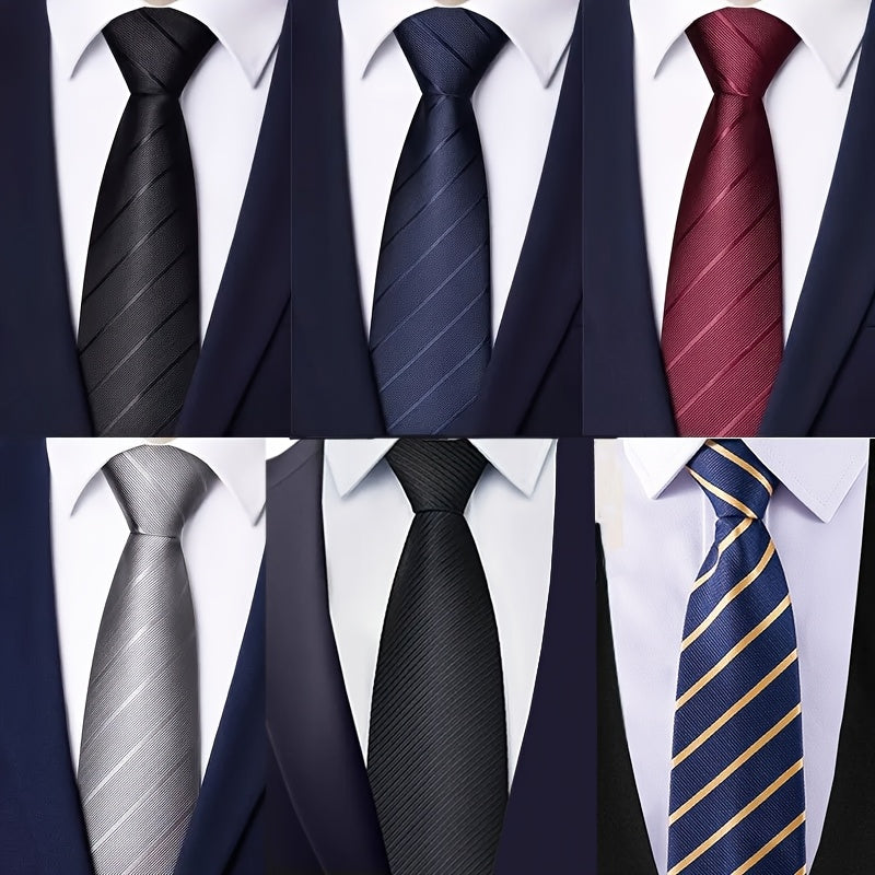 Men's Zipper Ties Set of 6 Pre-Tied Neckties - Black, Navy, Burgundy Formal Ties for Weddings, Business, Job Interviews & Graduation, Easy Clip-On Adjustable Necktie Gift Set for Men & Boys