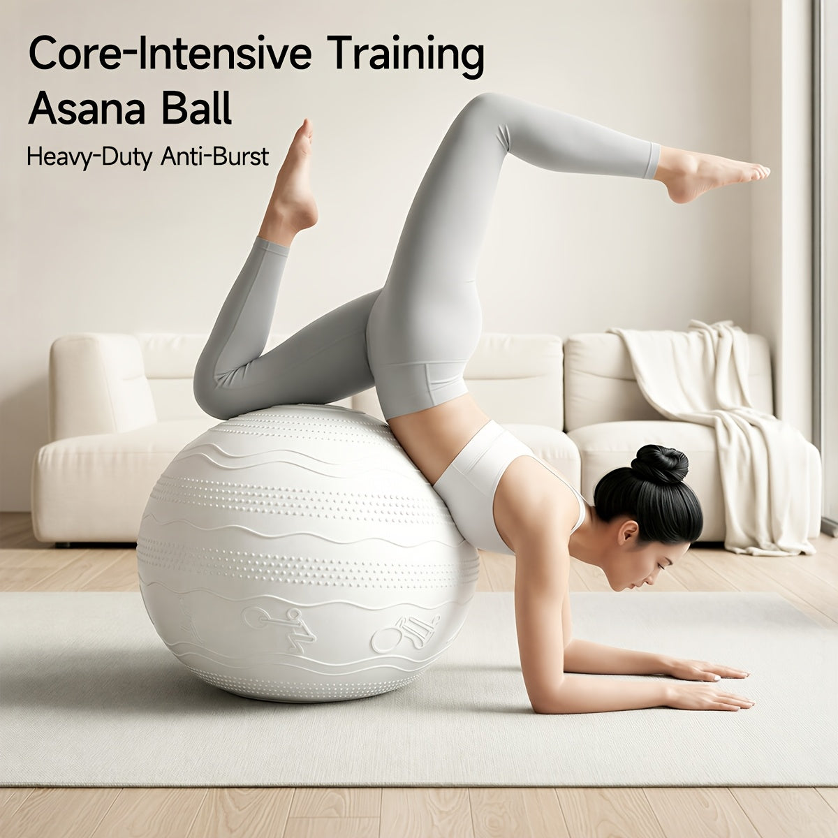 Yoga Exercise Stability Ball 65cm Non-Slip Textured PVC with Air Pump for Balance Training Core Strength & Stretching Home Gym & Office Chair – Green White Brown