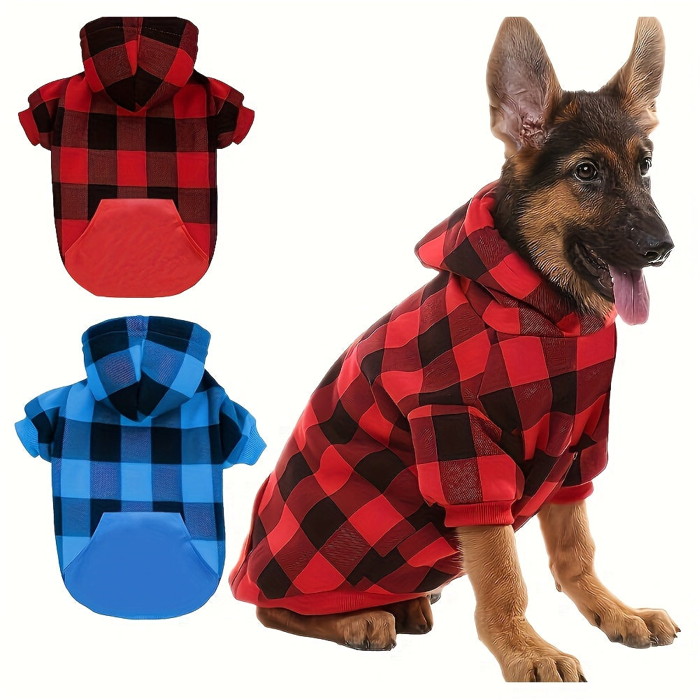 宠物格纹连帽卫衣——适合中小型犬猫的舒适连帽套头衫，尺码XS至5XL，秋冬柔软保暖宠物毛衣，送给宠物爱好者的可爱搭配礼物