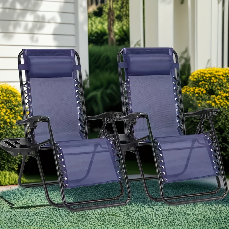 Outdoor Zero Gravity Reclining Chair with Cushion & Cup Holder – Foldable Padded Metal Frame Lounge Chair for Beach Camping Grass (1 or 2 Pack)