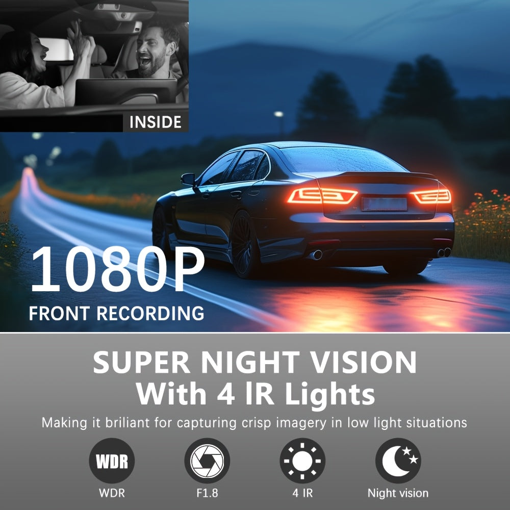 Dash Cam S2N 1080P HD Front and Rear Dual Camera with ADAS, Night Vision, G-Sensor, Loop Recording, 24Hr Parking Mode, 170° Wide Angle, 2" IPS Screen Car DVR, SD Card Not Included