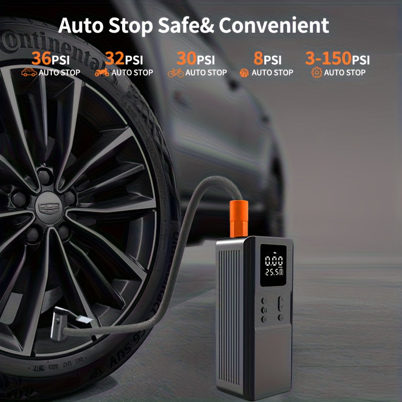 Portable Tire Inflator Air Compressor Pump for Car Tires, Bicycles, Motorcycles & Balls, Digital Pressure Gauge, Auto Shut-Off, USB & Cigarette Lighter Versions Available
