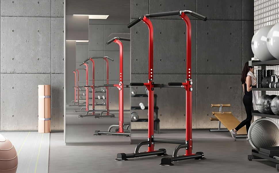 Power Tower Dip Station with Pull-Up Bar, 10 Adjustable Heights, 330 lbs Capacity, Full-Body Strength Training for Home Gym – Pink, Black, Red, Yellow, Blue, Orange, Green