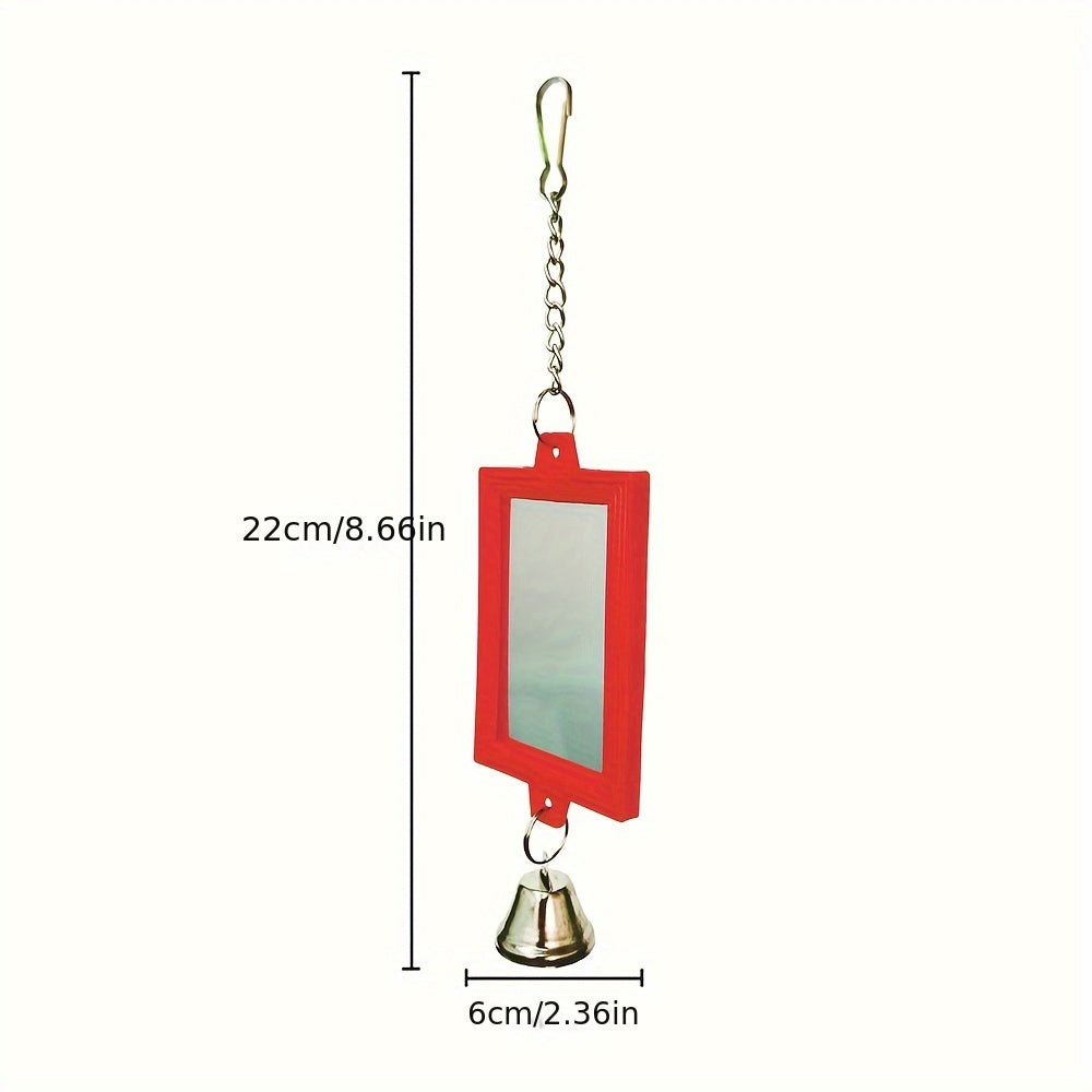 Double-Sided Mirror Parrot Toy for Bird Cage - Square Bird Mirror Cage Decoration & Interactive Toy for Parrots, Parakeets, Cockatiels, Budgies, Lovebirds - Bird Cage Accessory, Random Color, 2.36x8.66in