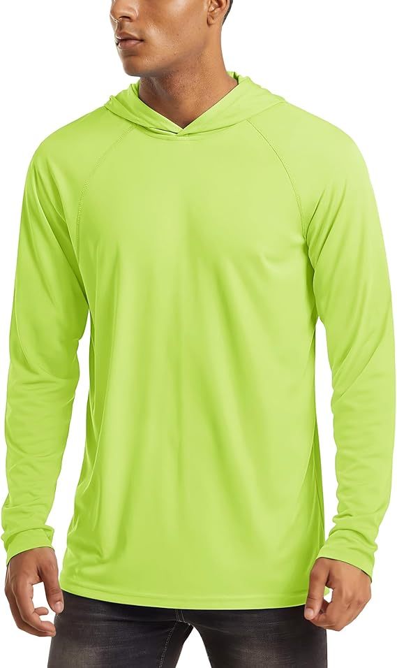 Men's UPF 50+ Sun Protection Hoodie Shirt 3-Pack, Long Sleeve Moisture-Wicking Quick-Dry Breathable Outdoor Performance T-Shirt for Hiking, Fishing, and Running – Sizes S to XXXL, Fluorescent Yellow