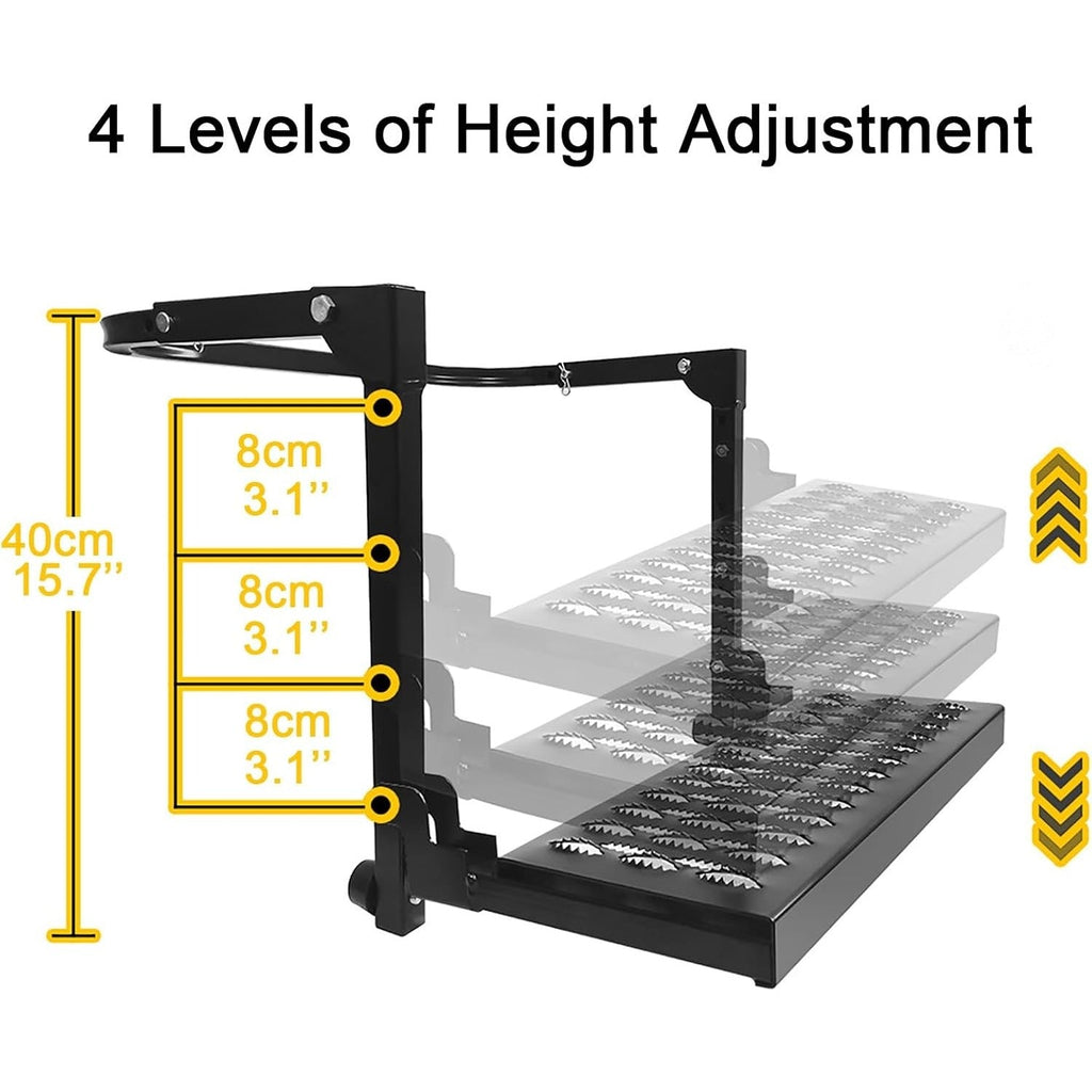 Folding Tire Step Heavy Duty Steel for Truck SUV RV & Pickup, 350lbs Capacity, Adjustable Height & Width Fits 10"-14" Tires, Anti-Slip Surface, Rubber Bumpers – Roof Rack Access & Vehicle Maintenance
