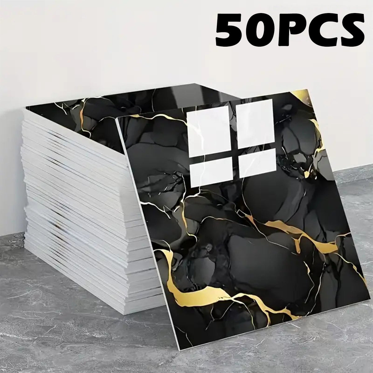 50-Piece Self-Adhesive Vinyl Wall Tiles - Marble Peel & Stick Waterproof PVC Panels, Removable - TV Backdrop, Bathroom, Kitchen & Living Room - Black Gold, White Gold & Gray Gold