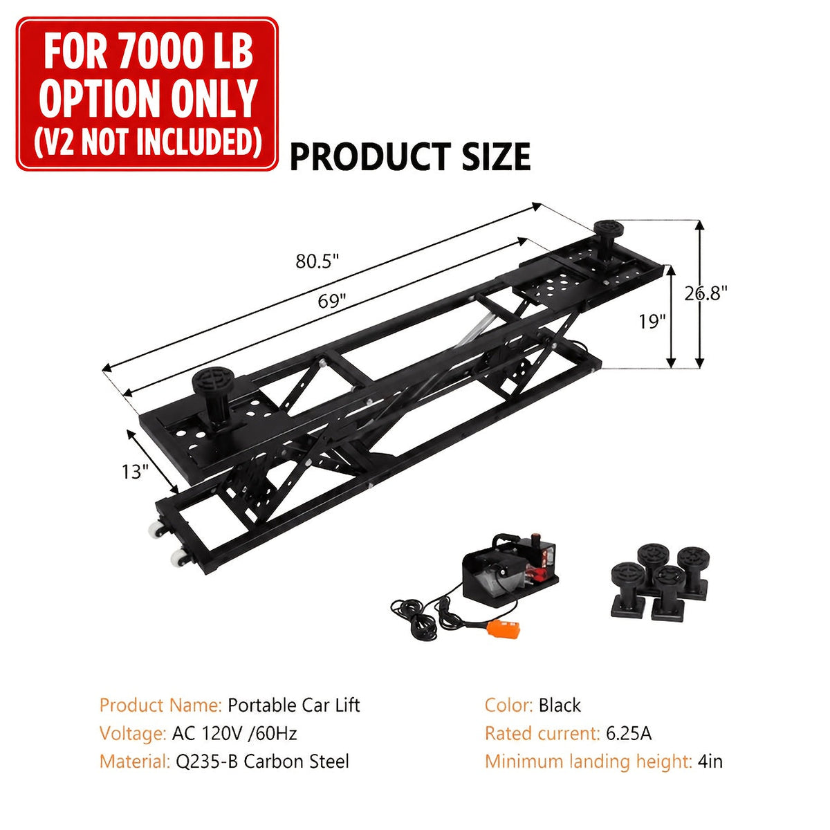 Portable Car Lift 5000–8000 LBS Capacity Hydraulic Low-Profile Jack Stand 26–28" Max Lift Height for Home Garage Auto Repair Shop & Workshop – Black or Orange